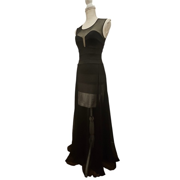 BCBGMAXAZRIA ALAI Black Sheer Chiffon Illusion Waist Maxi Dress Evening Gown XS - Picture 4 of 11